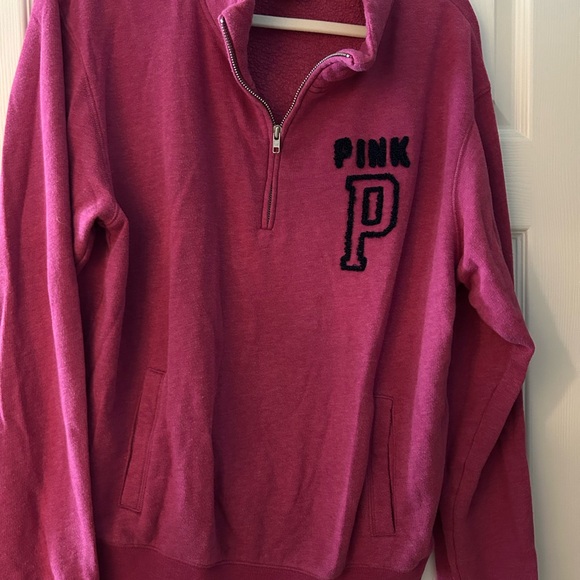 PINK Victoria's Secret Tops - PINK Victoria's Secret Women's Pink Quarter-Zip Sweater